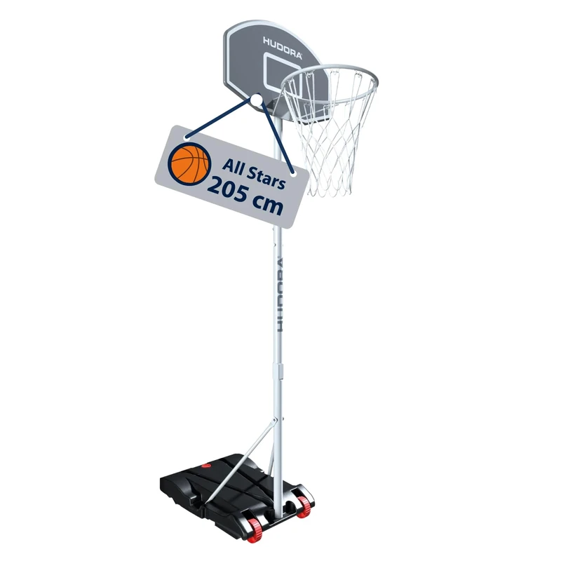 HUDORA Basketball Stand All Stars 205 - adjustable, with stand for children & teenagers - Portable outdoor basketball hoop for the garden - Stand basketball hoop with wheels - cool grey