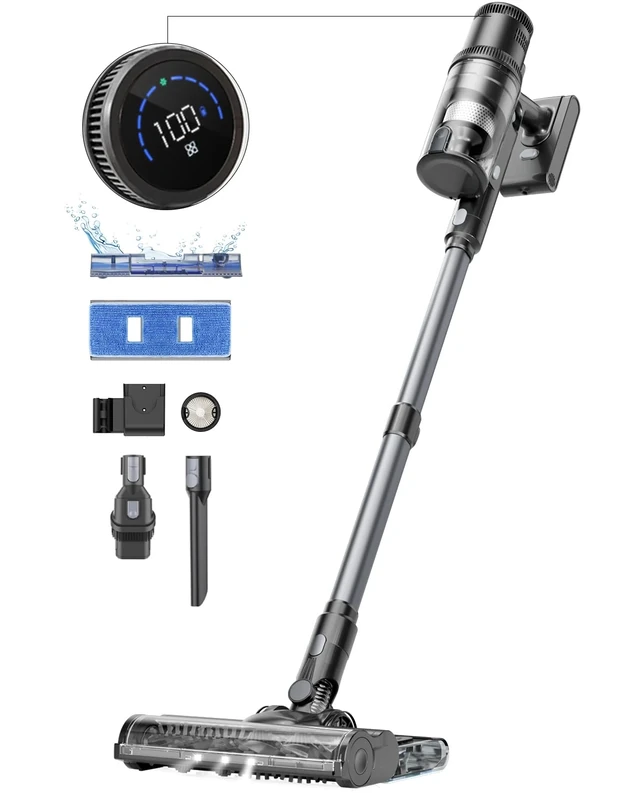 Proscenic Cordless Vacuum Cleaner, Vacuum and Mop Combo All in one, 550W 45Kpa 60Mins Lightweight Stick Vacuum with LED Display, Rechargeable Hoover Cordless for Floors Pet Hair Carpet, P11 Pro