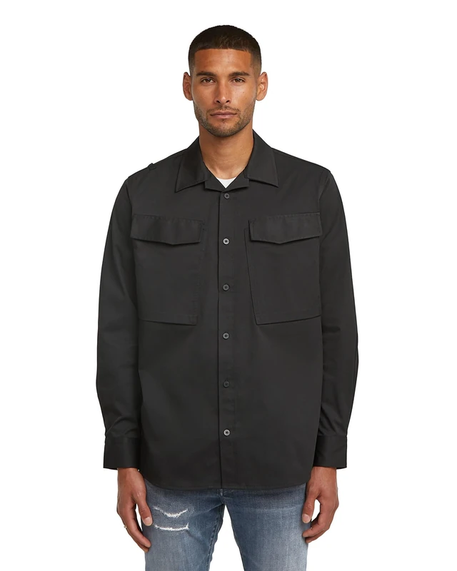 G-STAR Men's Cargo Pocket Regular Shirt, BLACK (dk black D26942-E062-6484), XS