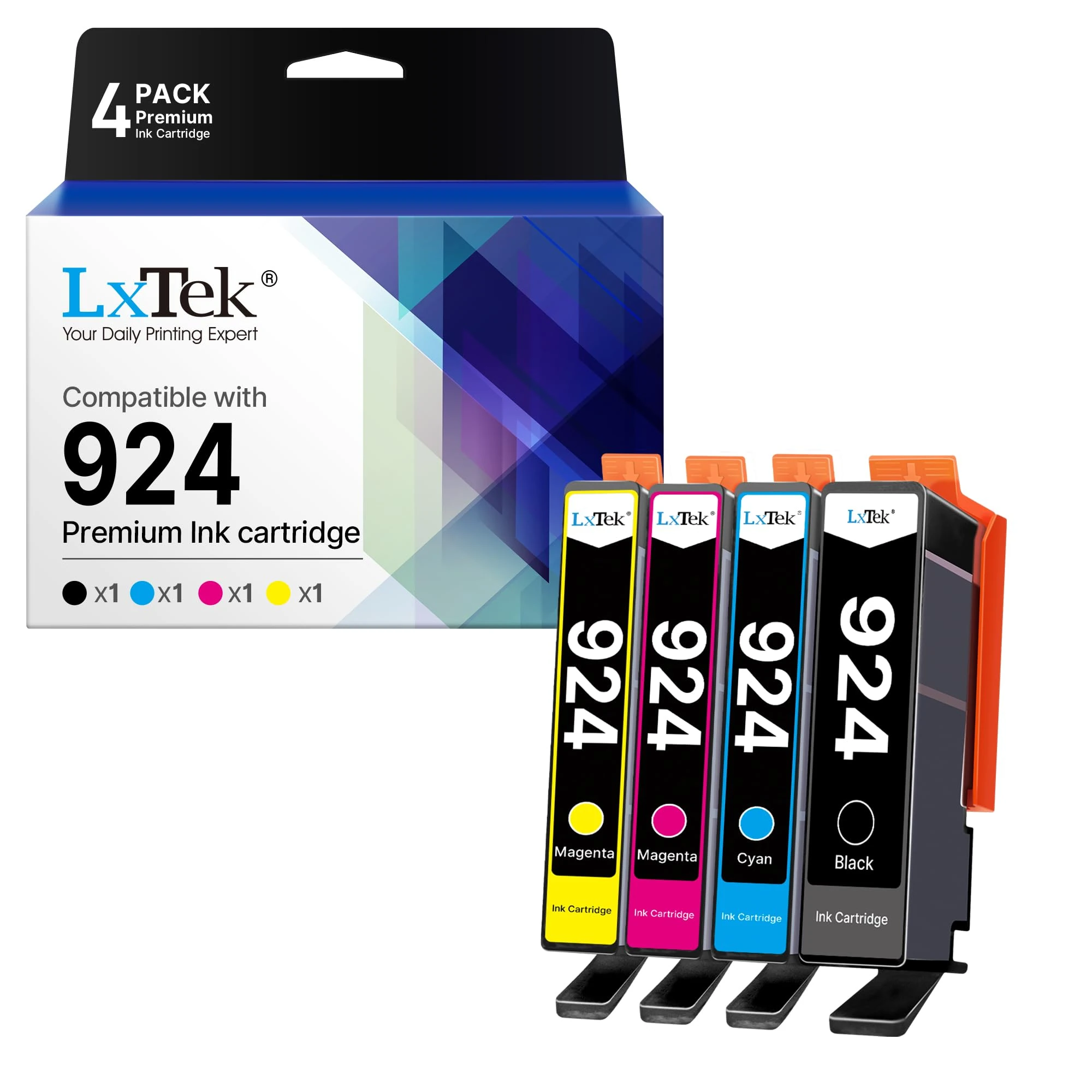 LxTek 924 Ink Cartridges Replacement for HP 924 Ink Compatible for HP OfficeJet Pro 8120e 8122e 8124e 8125e 8132e 8134e 8135e 8130e 8138e 8139e All-in-One Printer (Black Cyan Magenta Yellow, 4-Pack)