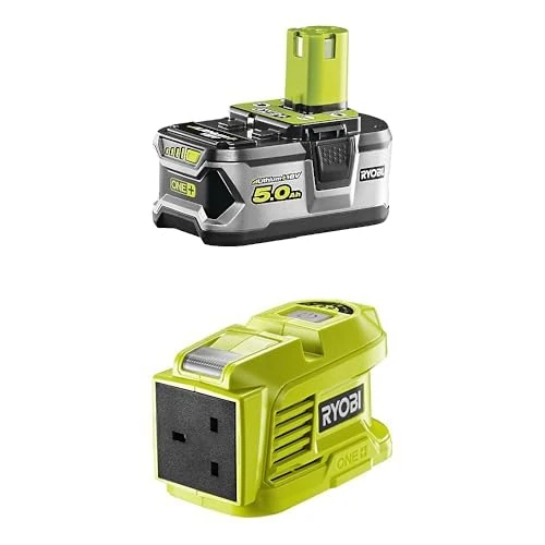 Ryobi RB18L50 ONE+ Lithium+ 5.0Ah Battery, 18 V + Ryobi RY18BI150A-0 18V ONE+ Cordless Battery Inverter (Bare Tool)