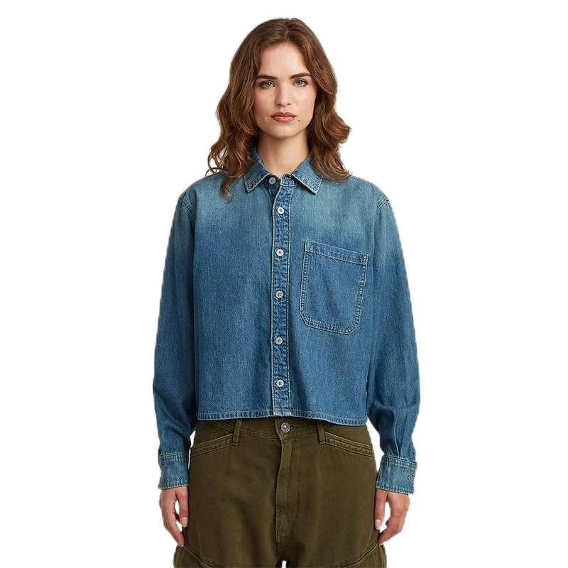 G-STAR Women's Boxy Relaxed 1-Pocket Shirt, Blue (faded cricket blue D26801-D252-D891), XL