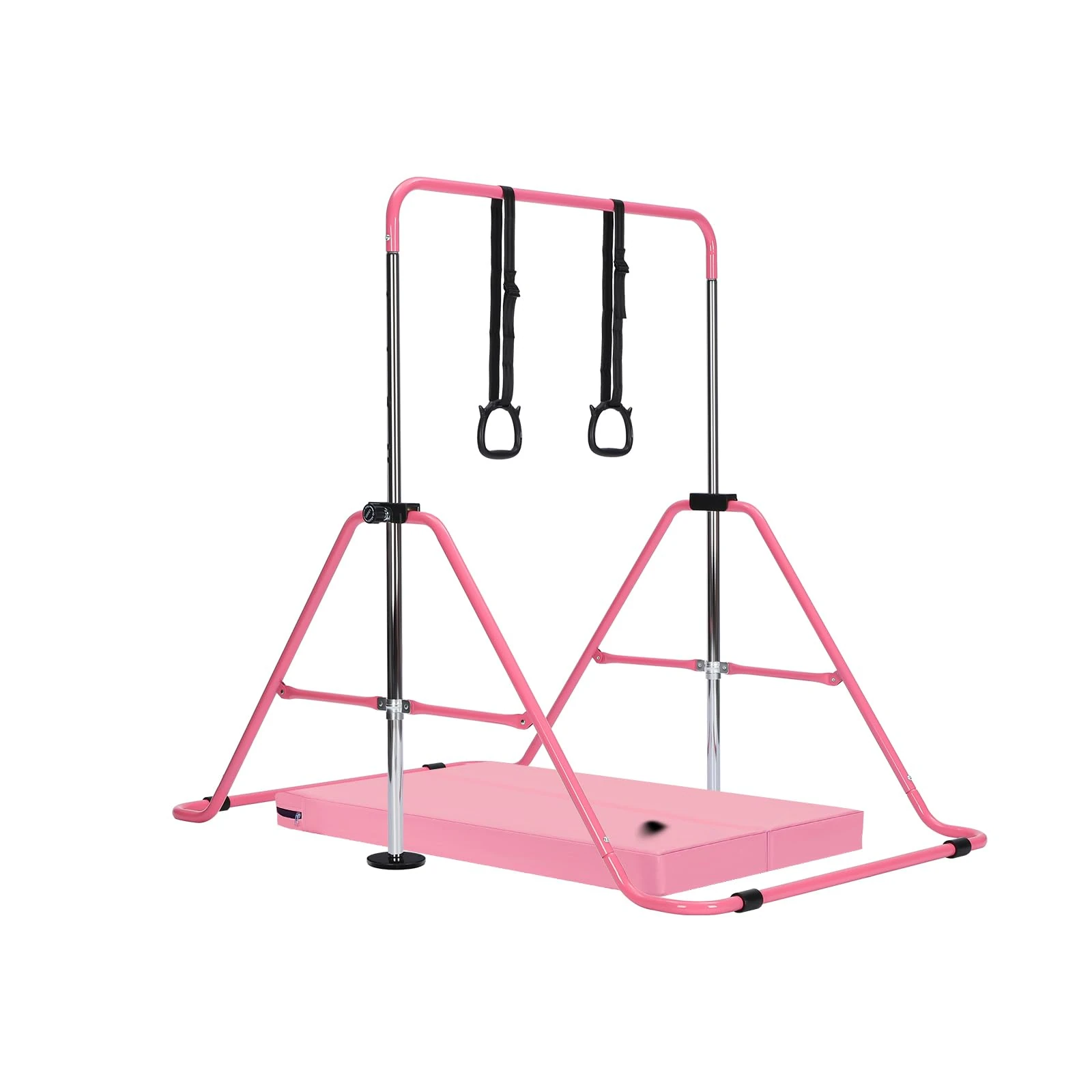 M.J COMFY-LIFE Kids Gymnastics Bar with Mat – Adjustable Easy Assembly Training Kip Bar Horizontal Bar for Home, Gymnastics Equipment for Kid 5-12 years (Pink)