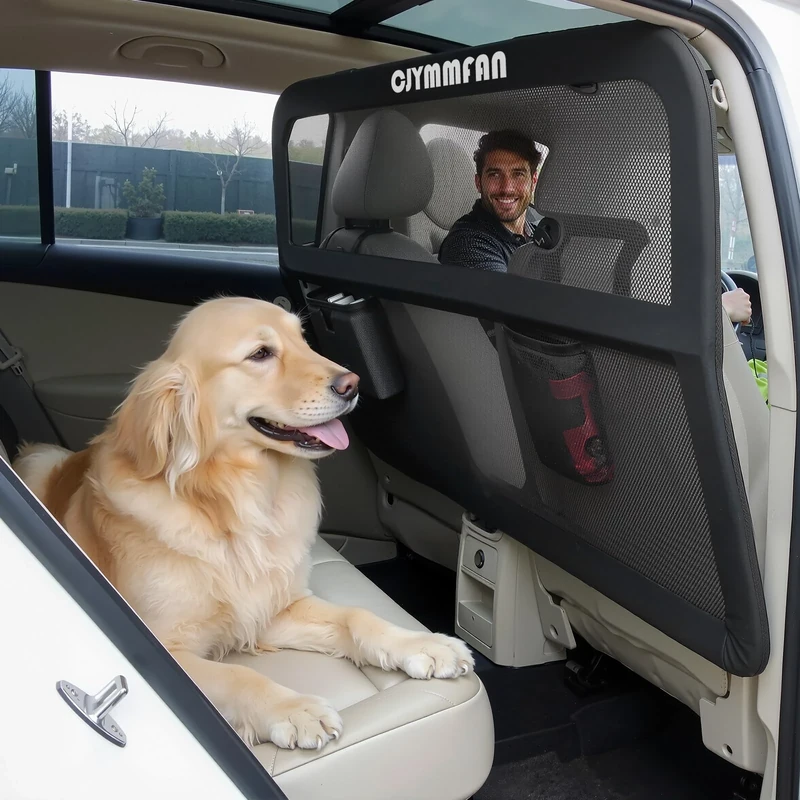 Dog Guard for Car Boot & Back Seat with Wider Coverage, Universal Fit Dog Barrier for Large SUV, MPV& Truck, Dog Car Divider with Chew-Proof Transparent Net and Sturdy Metal Frame for Backseat & Trunk