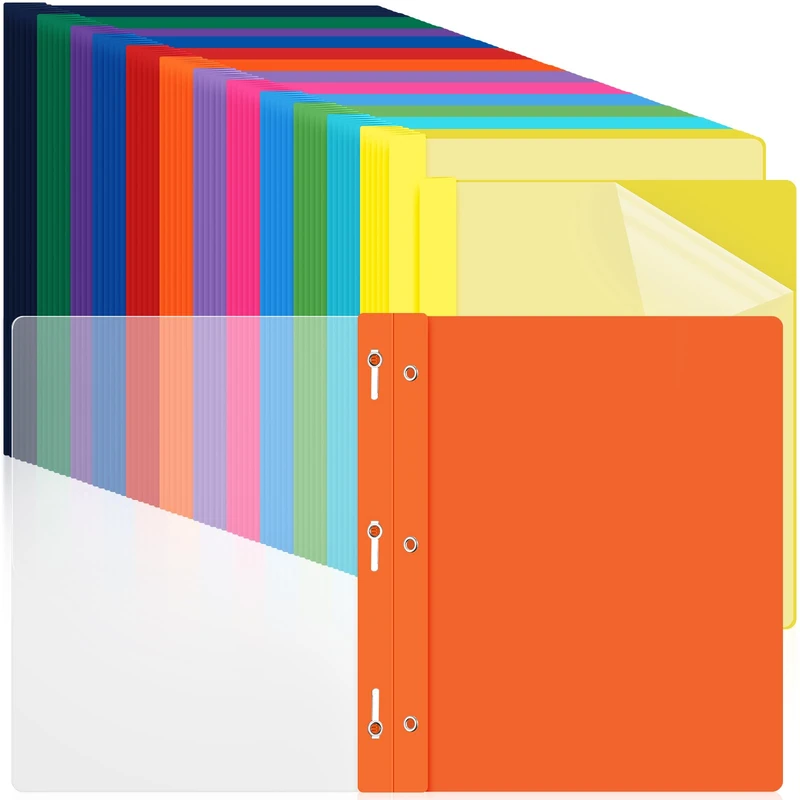 Feifeiya 72 Pack Plastic Report Covers with 3 Prongs Presentation Folders Bulk, 100 Sheet Capacity, Clear Front Report Covers for Presentation Document Paper School Office Supplies (Colorful)