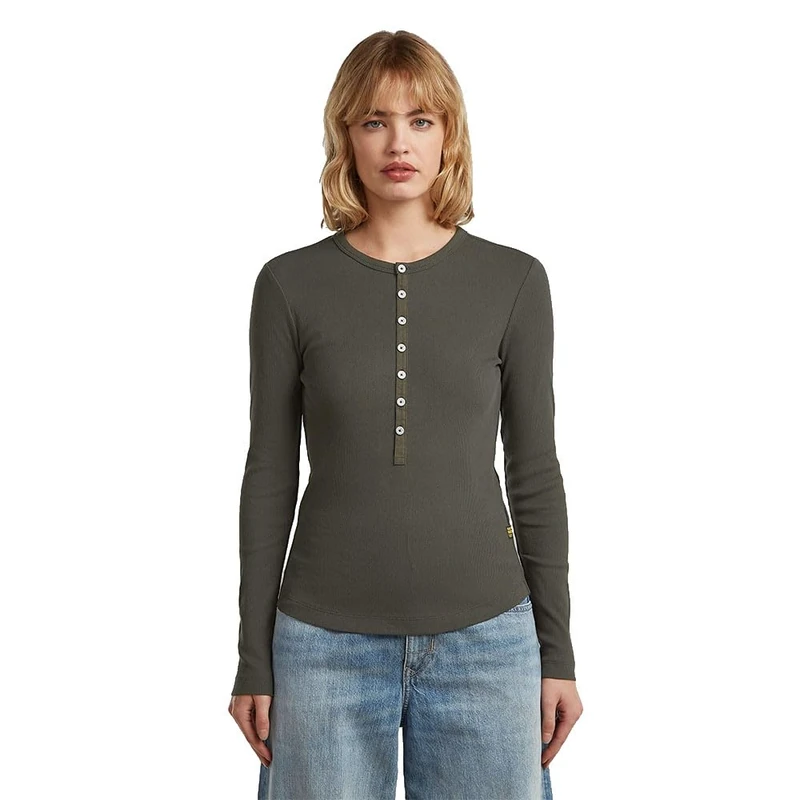 G-STAR Women's Henley Slim T-Shirt, Grey (asfalt D27975-E136-995), S