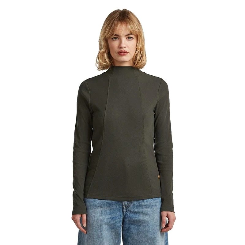 G-STAR Women's A Line Slim Rib Mock T-Shirt, Grey (asfalt D26905-E136-995), XXS