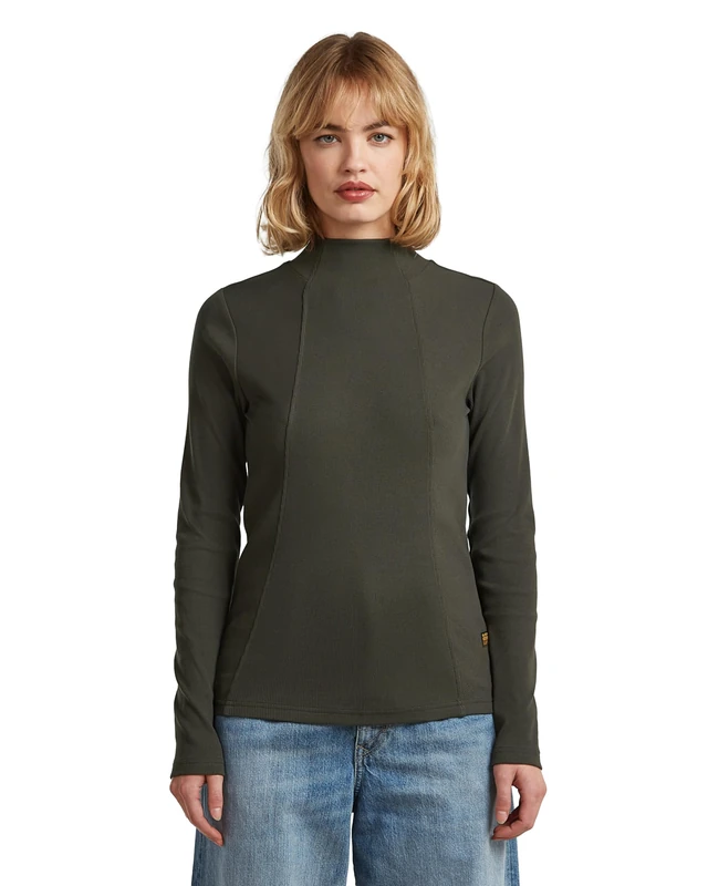 G-STAR Women's A Line Slim Rib Mock T-Shirt, Grey (asfalt D26905-E136-995), L