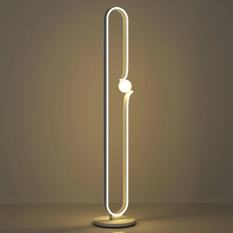 HOMCOM LED Floor Lamp, Dimmable Floor Standing Lamp with Glass Night Light, Foot Switch for Living Room, Bedroom, Office, White