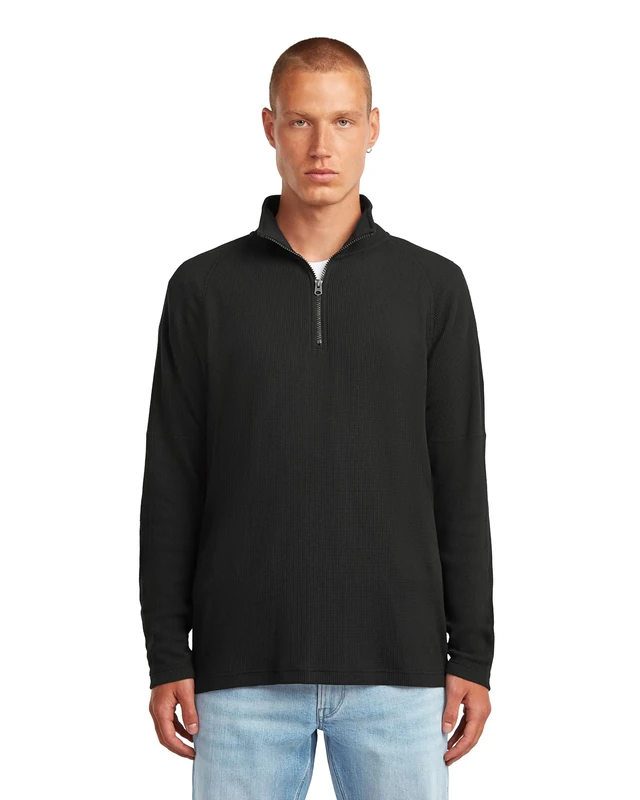 G-STAR Men's Tweeter Half Zip T-Shirt, BLACK (dk black D26866-E176-6484), L