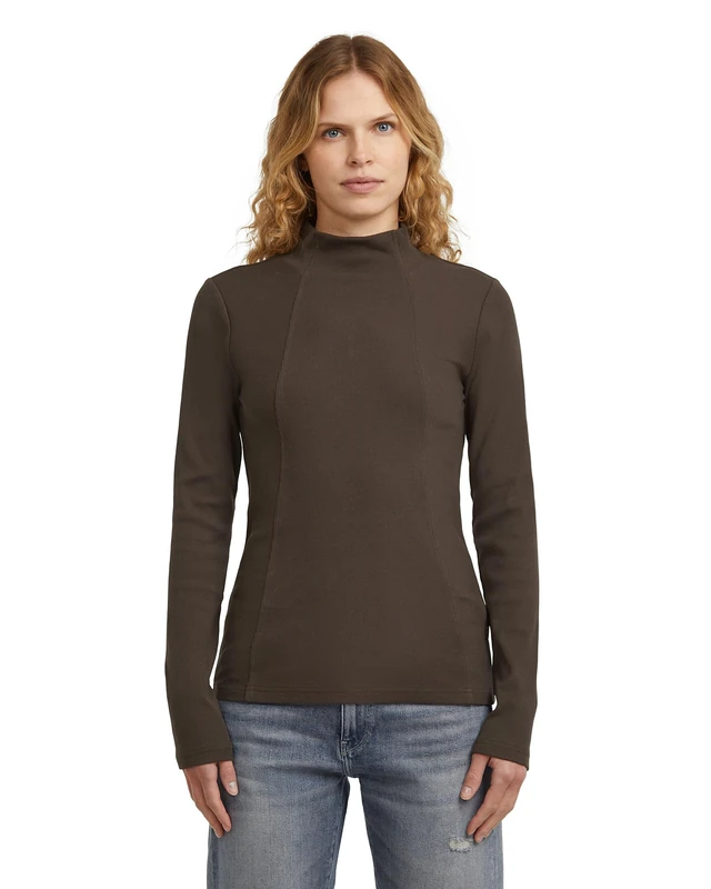 G-STAR Women's A Line Slim Rib Mock T-Shirt, Beige/khaki (ganache D26905-E136-G652), L