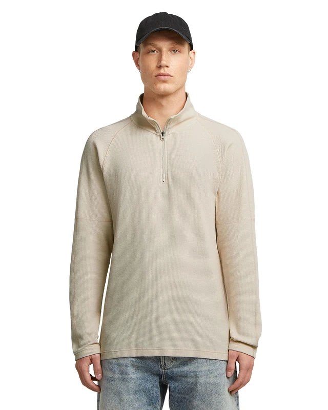 G-STAR Men's Tweeter Half Zip T-Shirt, WHITE (dk talc D26866-E176-A488), XXL