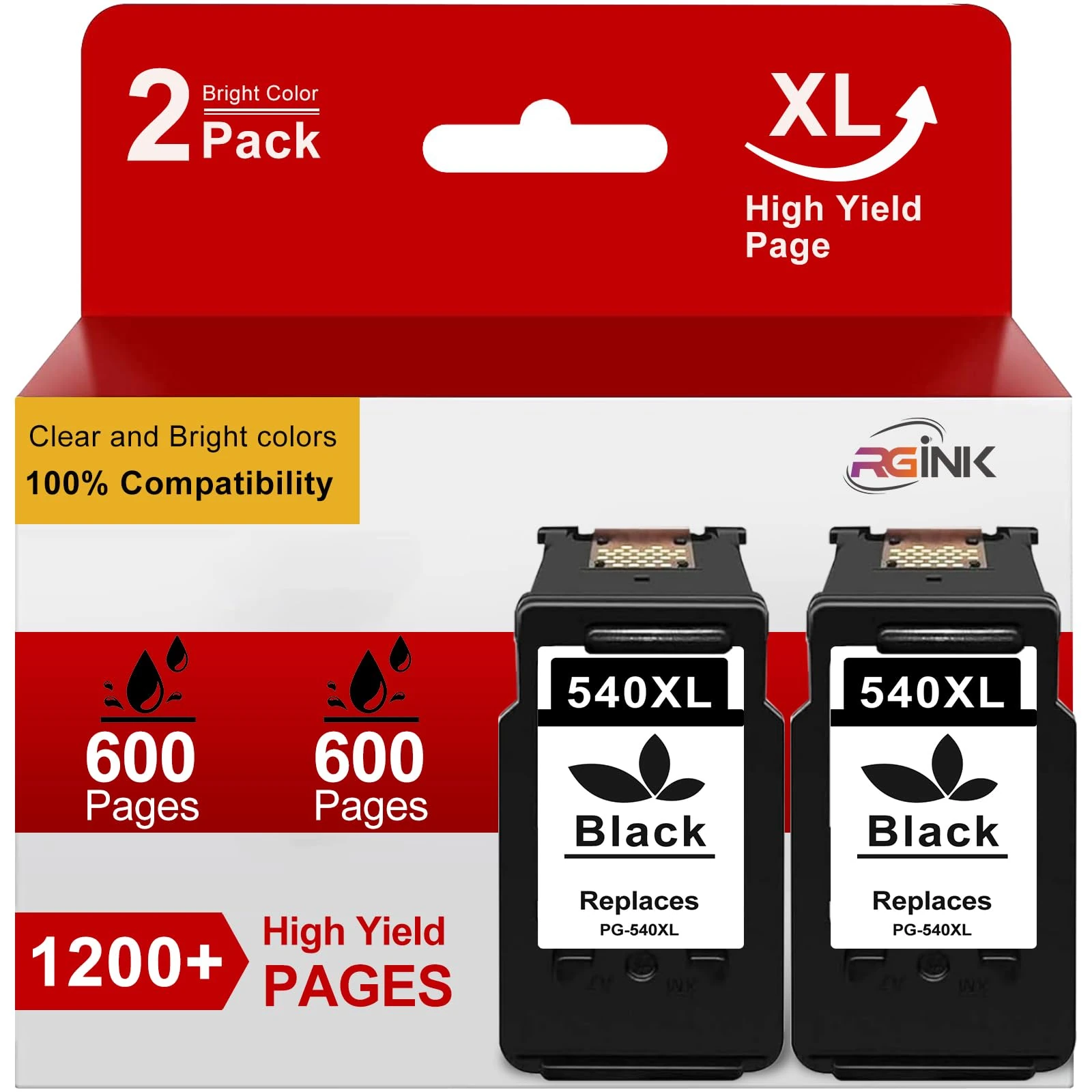 PG-540XL 540XL Black Ink Cartridges Replacement for Canon 540 Ink Cartridges XL PG-540 PG540XL Compatible with Pixma MG3650S MG4250 MG3150 MG3250 MG3550 MG3600 MG3650 TS5150 TS5151 MX475 (2 Black)
