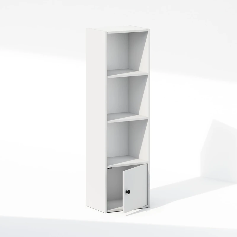 Furinno Luder 4-Tier Standing Shelf Bookcase with 1 Door Storage Cabinet, White