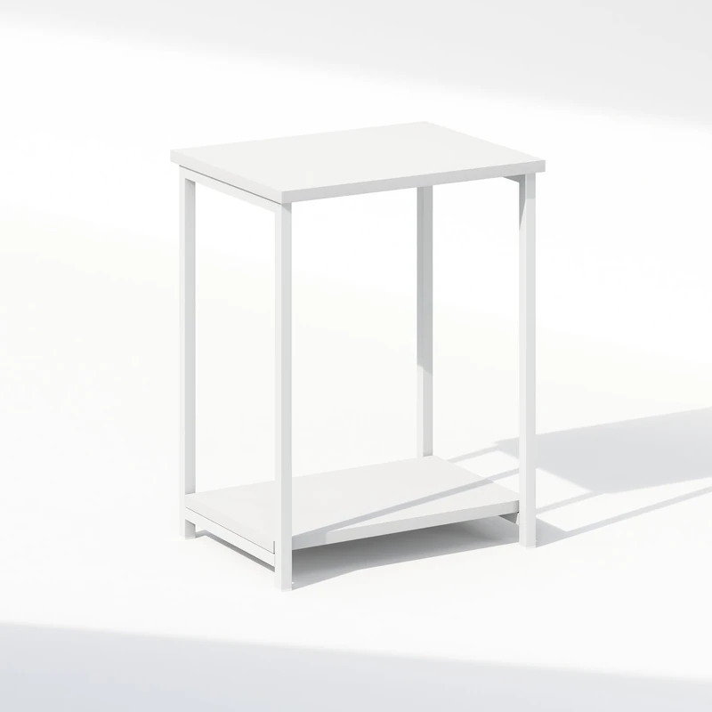 Furinno SIMPLISTIC Night Stand, 2-Tier Open Shelf Design Nightstand with Metal Frame, Bedside Table, End Table, Side Table, for Bedroom, Living Room, White