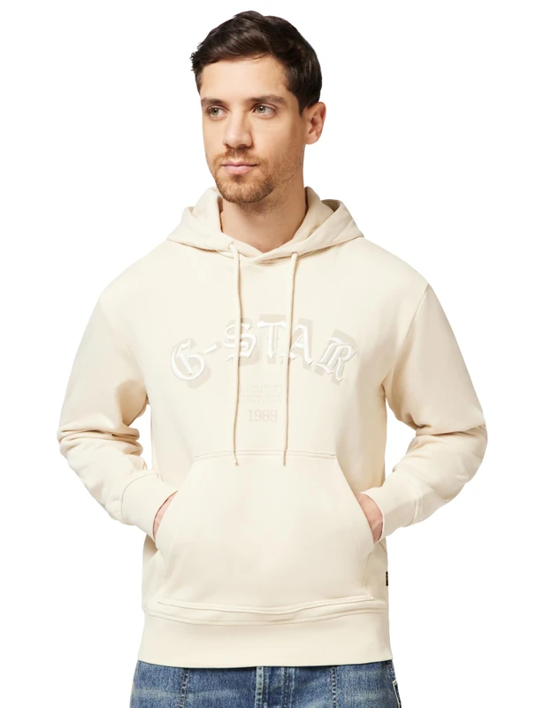 G-STAR Men's Embro Logo HB Hoodie Sweater, WHITE (dk talc D27100-D257-A488), XXL