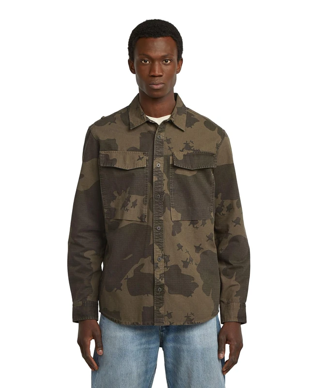 G-STAR Men's Cargo Pocket Regular Shirt, Multicolor (wren gd border camo D26942-E277-H654), S