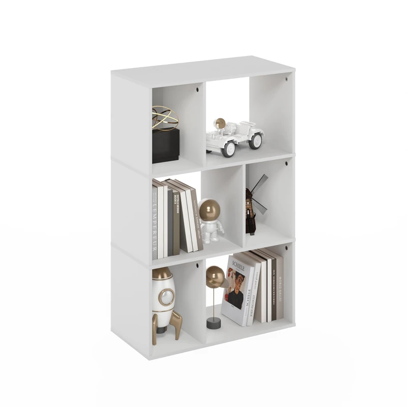 Furinno Daly 6-Cube Irregular Cubes Bookcase, Bookshelf, Storage Organizer, White