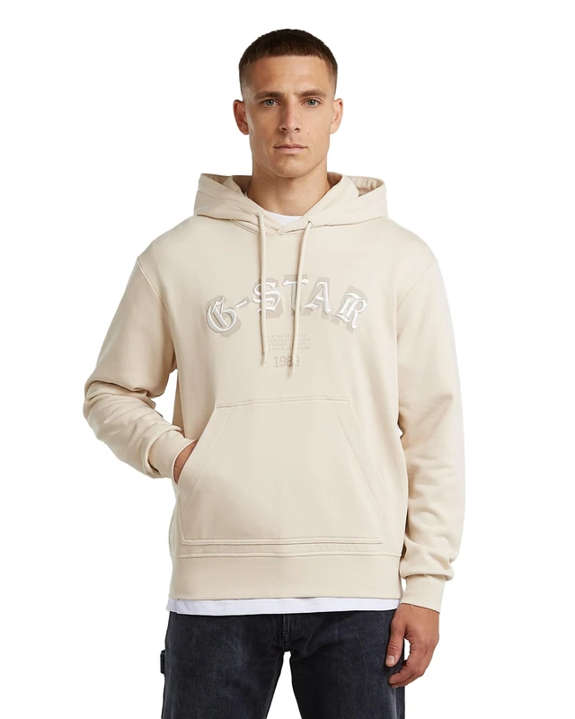 G-STAR Men's Embro Logo HB Hoodie Sweater, WHITE (dk talc D27100-D257-A488), L