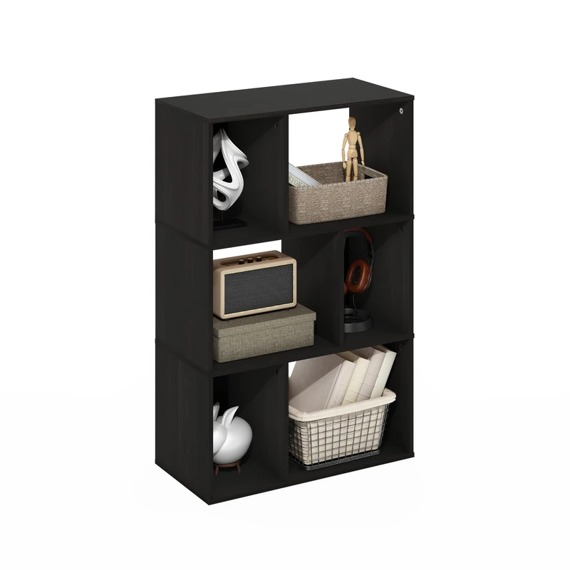 Furinno Daly 6-Cube Irregular Cubes Bookcase, Bookshelf, Storage Organizer, Espresso