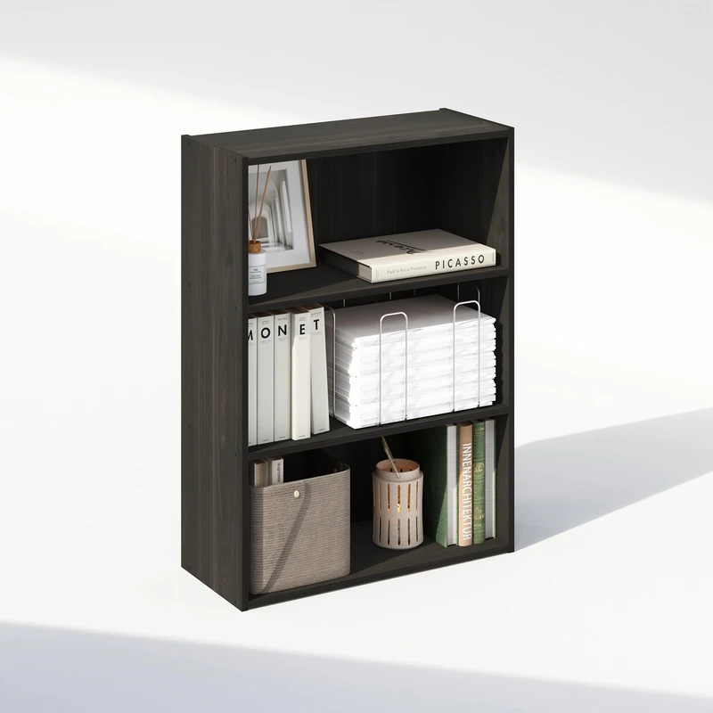Furinno SIMPLE Book Shelf, 3-Tier Bookshelf, Storage Shelves Bookcase, 9.7 x 23.7 x 31.5, for Living Room, Bedroom, Home Office, Espresso