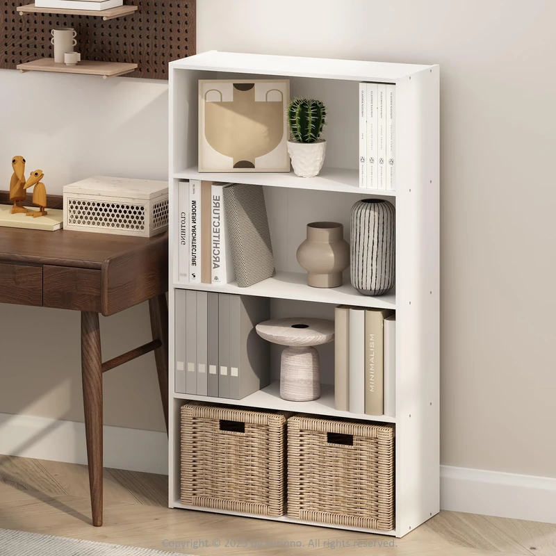 Furinno SIMPLE Book Shelf, 4-Tier Bookshelf, Bookcase with Open Shelf, 9.4 x 23.6 x 41.7, for Living Room, Bedroom, Home Office, White