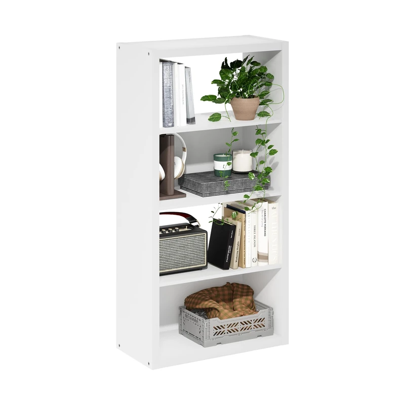 Furinno VIOLA Book Shelf, 4-Tier Bookshelf, Bookcase with Open Shelf, 11.3 x 23.2 x 45.4, for Living Room, Bedroom, Home Office, White
