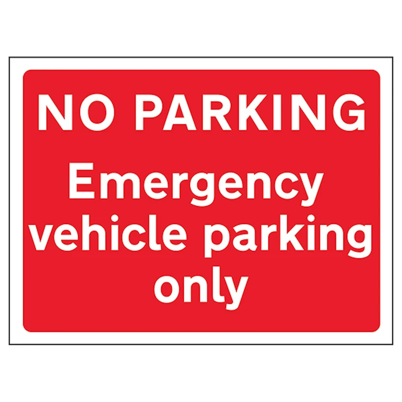 V Safety No Parking Emergency Vehicle Parking Only 600 x 450 mm - 5mm Outdoor Palboard Safety Sign