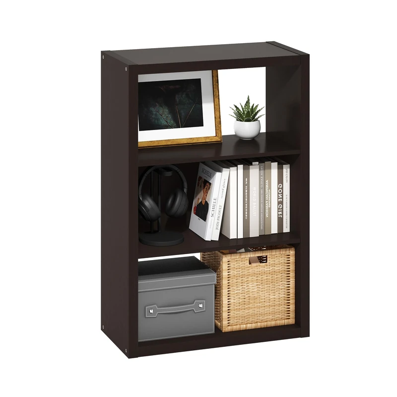Furinno VIOLA Book Shelf, 3-Tier Bookshelf, Bookcase with Open Shelf, 11.3 x 23.2 x 35.9, for Living Room, Bedroom, Home Office, Dark Oak - Image 1