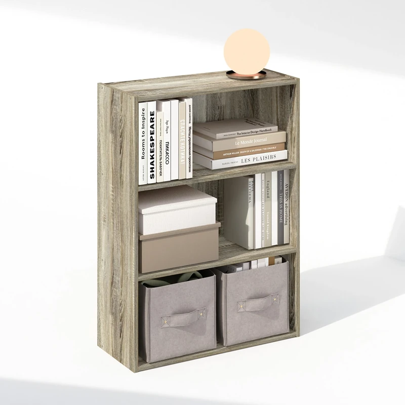 Furinno SIMPLE Book Shelf, 3-Tier Bookshelf, Storage Shelves Bookcase, 9.7 x 23.7 x 31.5, for Living Room, Bedroom, Home Office, Sonoma Oak