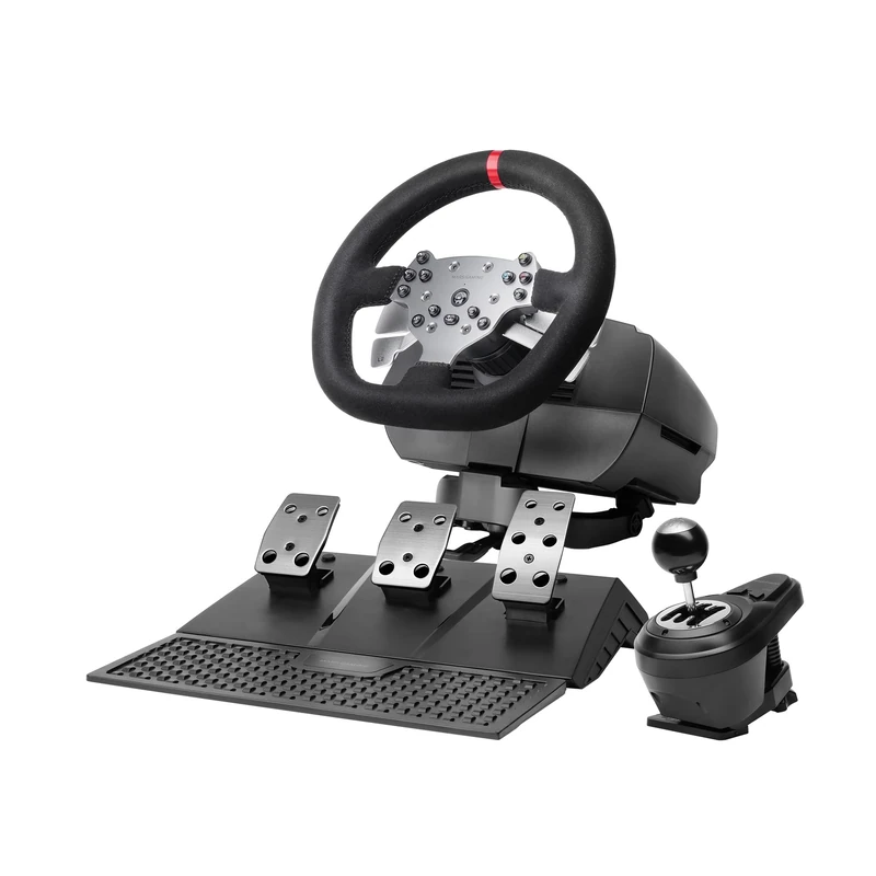 Mars Gaming MWH-RSX, SimRacing Wheel with Force Feedback and Dual Motor, Set of 3 Pedals with Progressive Resistance, H-Shifter with 12 Gears, 14 Customizable Buttons, PC/PS4/Xbox Series X|S