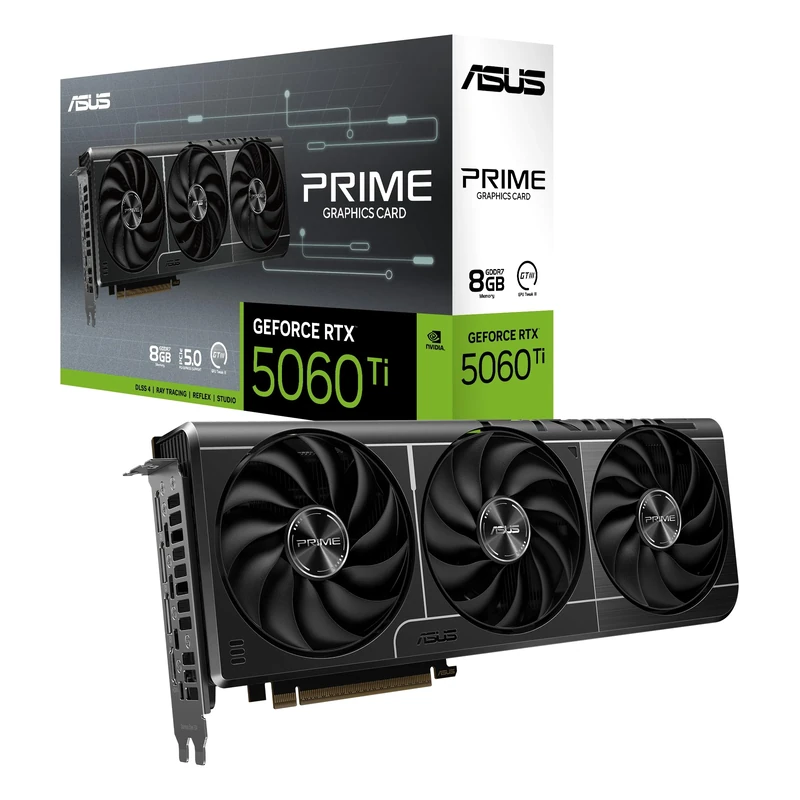 ASUS Prime GeForce RTX 5060 Ti 8GB GDDR7 Graphics Card (PCIe 5.0, 8GB GDDR7, HDMI/DP 2.1, 2.5 slot, Axial tech fans, Dual BIOS)