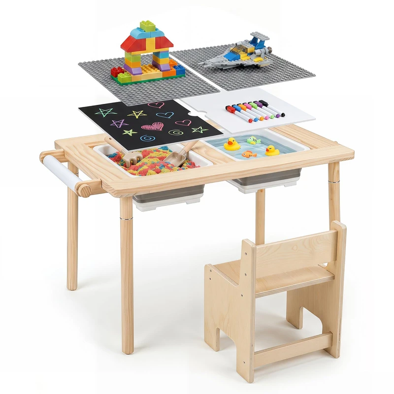 GYMAX Kids Sensory Table and Chair Set, Activity Table (With 1 Chair)