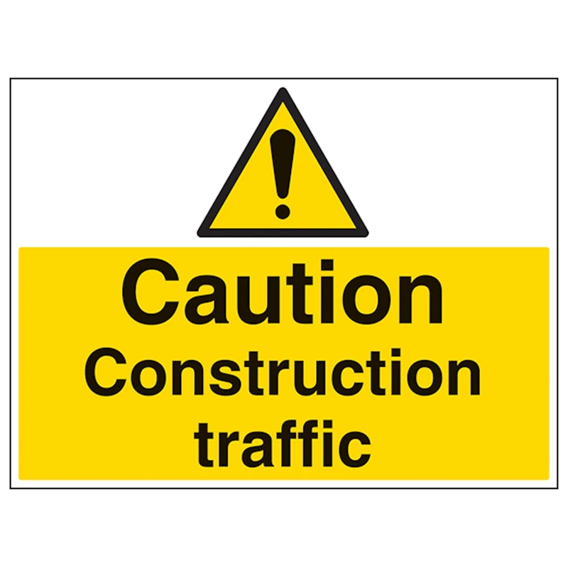 V Safety Construction Traffic - Large Landscape 600 x 450 mm - Glow In The Dark Self Adhesive Vinyl Safety Sign