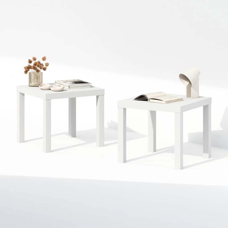 Furinno CLASSIC Night Stand Set of 2, 1.8 Thick Tabletop Nightstand, Square Bedside Table, End Table, Side Table, Easy Assembly, for Bedroom, Living Room, White