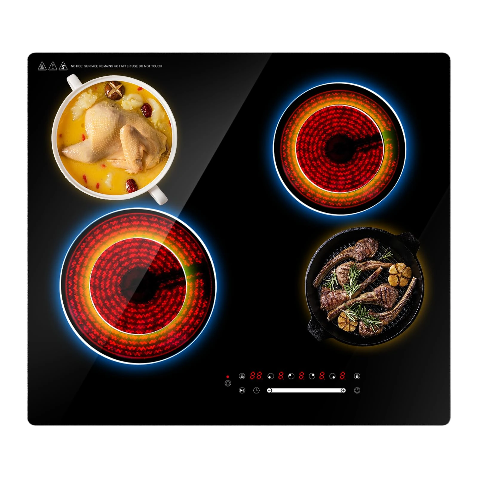 Nardea 6700W Built-in Electric Ceramic Hob 4 Zone – 220V Touch Control Cooker with Timer, Child Lock, Pause & Keep Warm, Glass Surface – Suitable for All Cookware with Slide Touch Control