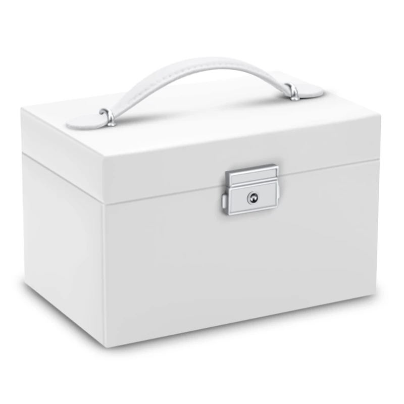 Massido Jewellery Box with Mirror Jewellery Storage Organiser Portable 18.6 x 14.8 x 11 cm White