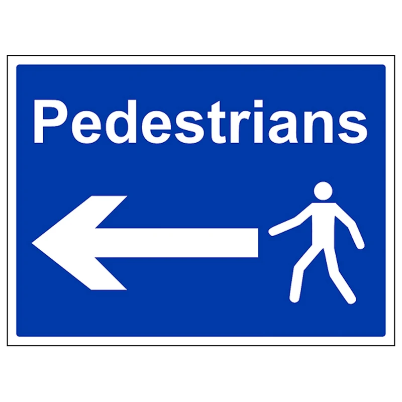 V Safety Pedestrians - Arrow Left - Large Landscape 600 x 450 mm - Glow In The Dark Self Adhesive Vinyl Safety Sign