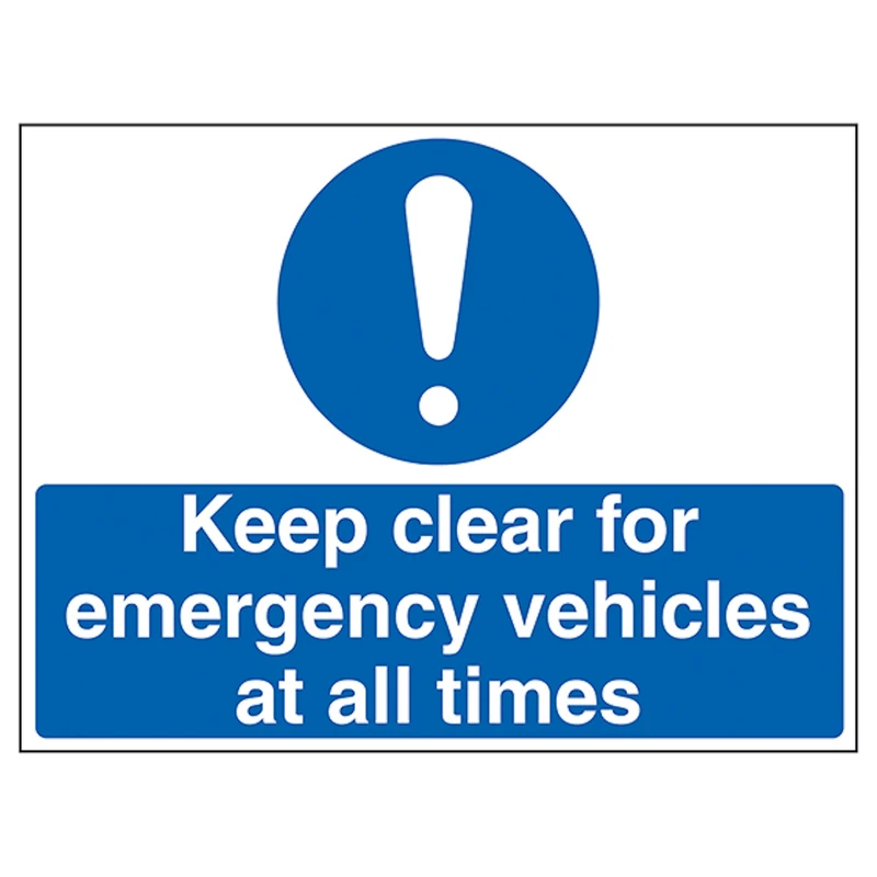 V Safety Caution Keep Clear For Emergency Vehicles At All Times 600 x 450 mm - 5mm Outdoor Palboard Safety Sign