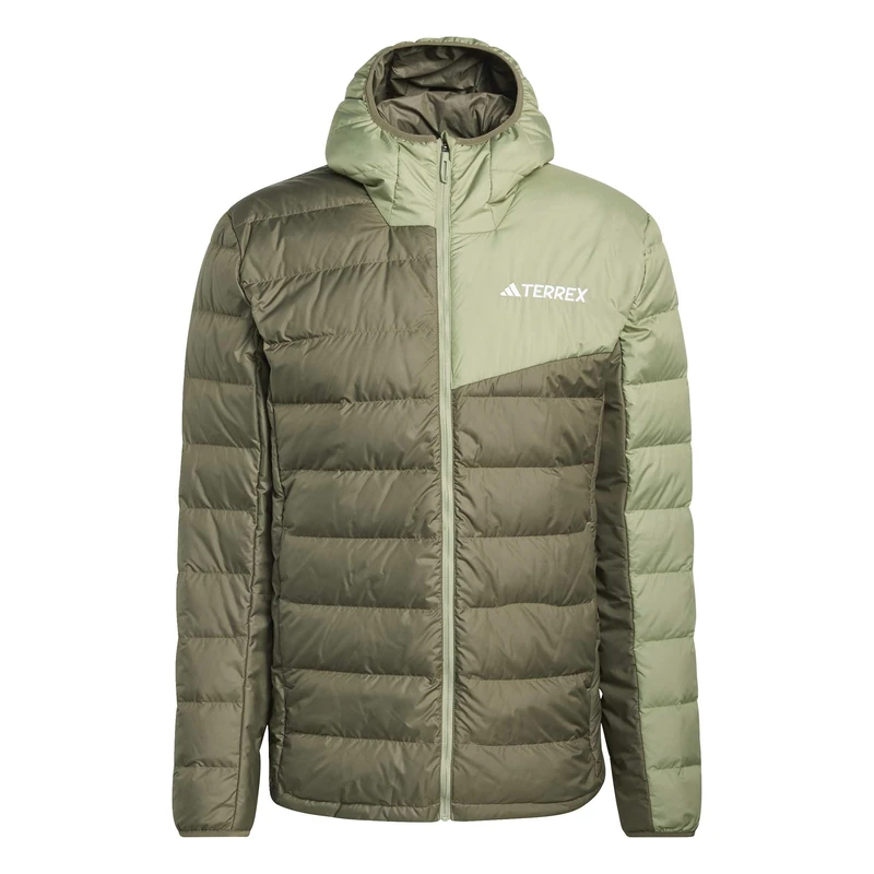 adidas Men's Terrex Multi Light Down CLIMAWARM Hooded Jacket, olive strata/tent green, 3XL