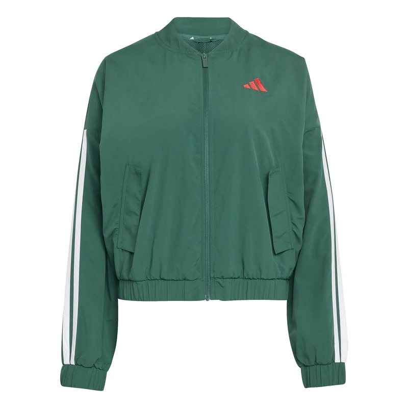 adidas Women's ESSENTIALS 3-STRIPES WOVEN WINDBREAKER, team dark green/white, L - Image 1