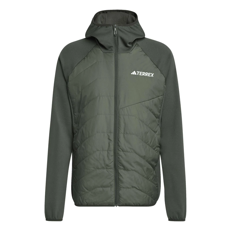 adidas Men's Terrex Multi CLIMAWARM Insulated Hybrid Hooded Jacket, shadow olive/olive strata, M