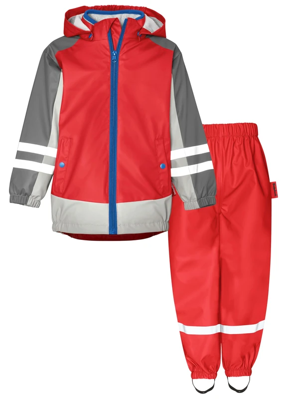 Playshoes Unisex Children's Rain Suit Lined Rain Set (Pack of 2), Red fleece waistband, 86 cm