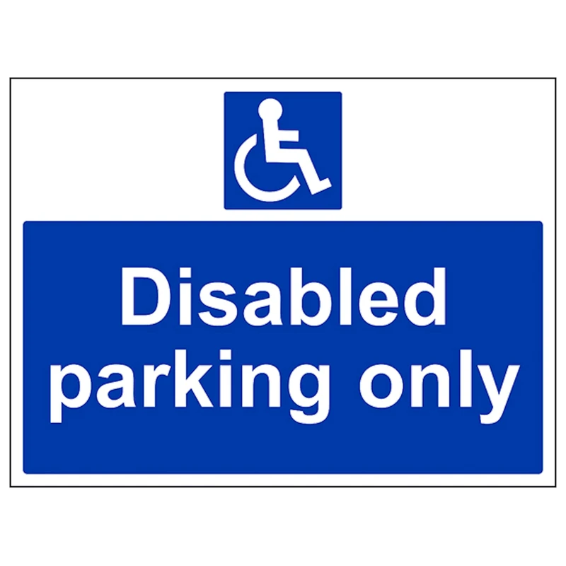 V Safety Disabled Parking Only 600 x 450 mm - Glow In The Dark Self Adhesive Vinyl Safety Sign