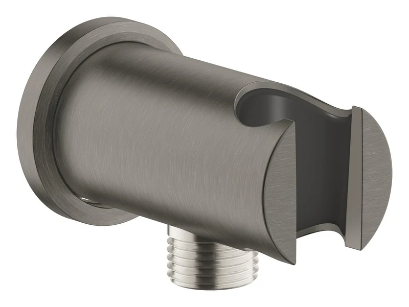 GROHE Rainshower Shower Outlet Elbow with Hand Shower Holder and Round Escutcheon Ø 48 mm, Male Connection Thread 1/2", Wall-Mounted, Protected Against Backflow, Anthracite, 26658AL0