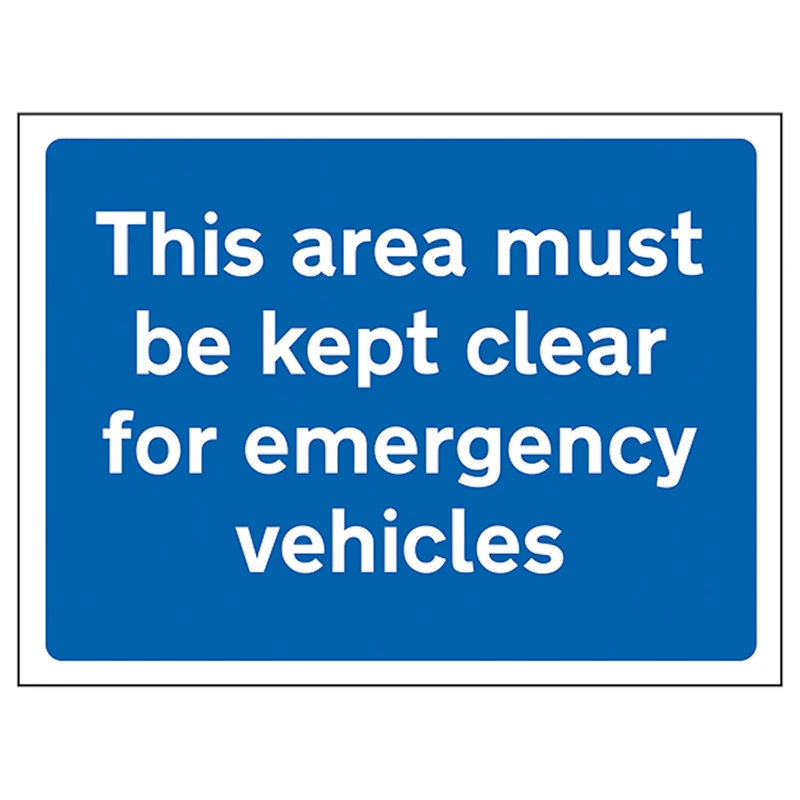 V Safety This Area Must Be Kept Clear For Emergency Vehicles 600 x 450 mm - 5mm Outdoor Palboard Safety Sign