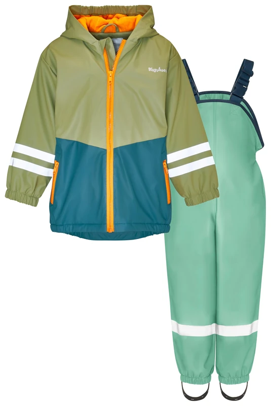 Playshoes Two-piece rain suit, fleece lining, lined mud suit, Green-green, 80