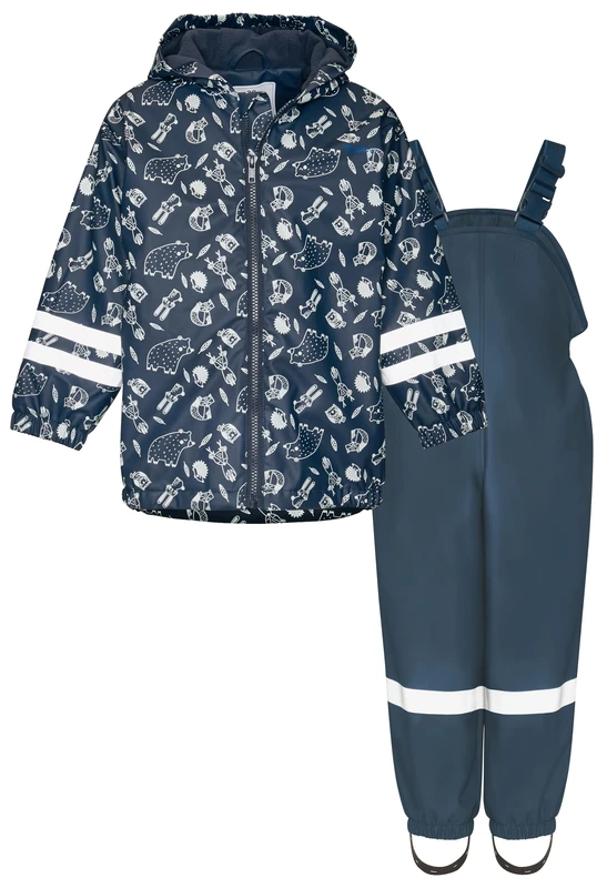 Playshoes Unisex Kid's Regen-Set rain kit, Forest Animals Navy, 98 (Pack of 2)