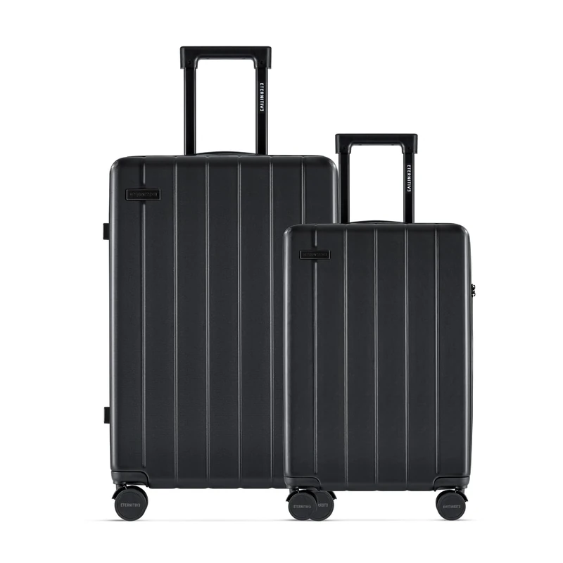 ETERNITIVE - Hard Shell Suitcase Set 2-Piece | Travel Suitcase Made of ABS Luggage with TSA Lock | Size: S & M | Travel Suitcase with 4 Twin Wheels 360° | Trolley Hand Luggage 37L 60L | Black, Black