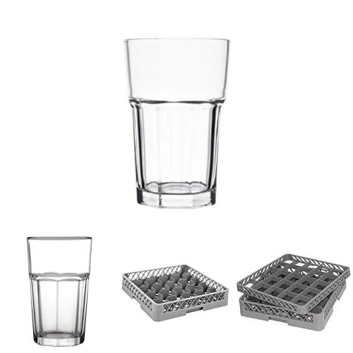 Olympia Glassware and Storage Bundle Hi Ball Tumblers 310ml (12 Pack) and 430ml (12 Pack) with Glass Rack and Extenders - Perfect for Bars, Restaurants and Cafes